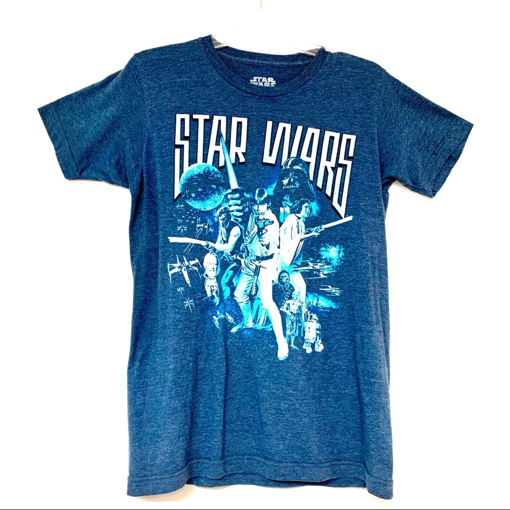 STAR WARS Tees Graphic T-shirt BOXY Crewneck Blue Short Sleeves